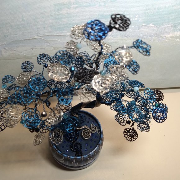 Blue, Silver, White & Black Bonsai Wire Tree (Tree of Life, Joshua Tree) - Picture 12 of 14